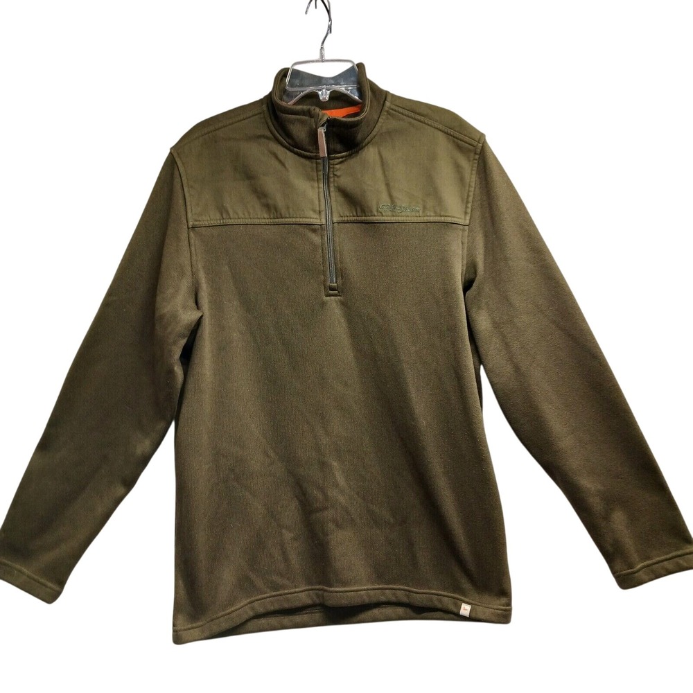 Field and Stream Mens‎ Pullover Sweater Size Large 1/4 Zip Collar Olive Green